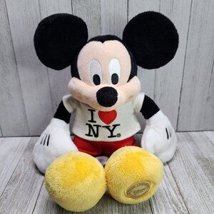 Disney Store Mickey Mouse Plush I Love NY Shirt 8'' Stuffed Animal Toy